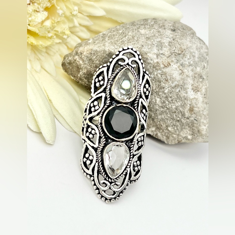 BLACK ONYX/WHITE TOPAZ RING - Picture 11 of 11